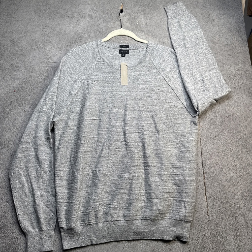 J Crew Rugged Cotton Crew Neck Sweater Gray Slub Knit Mens Large